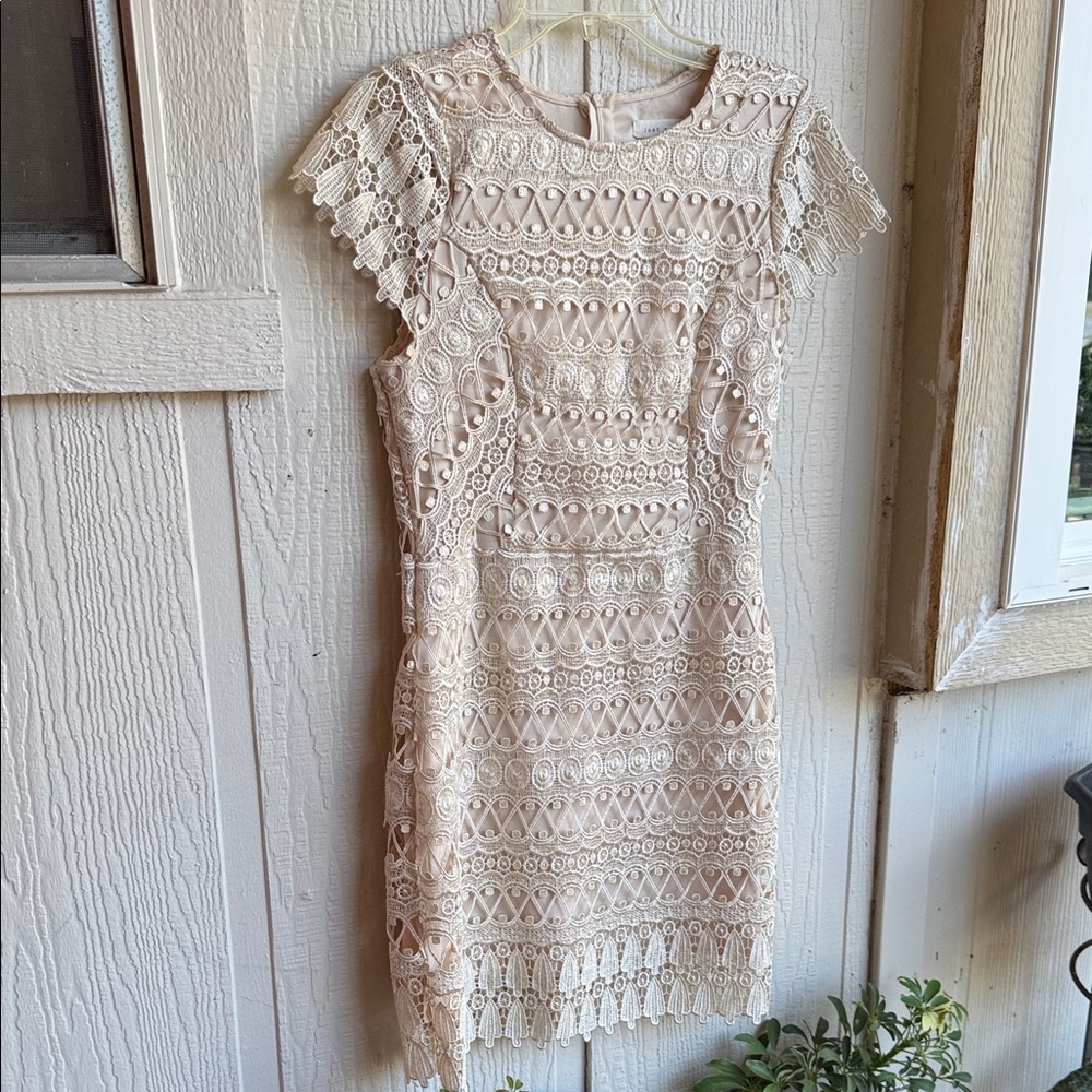 Just Me Elegant Lace Dress in Cream